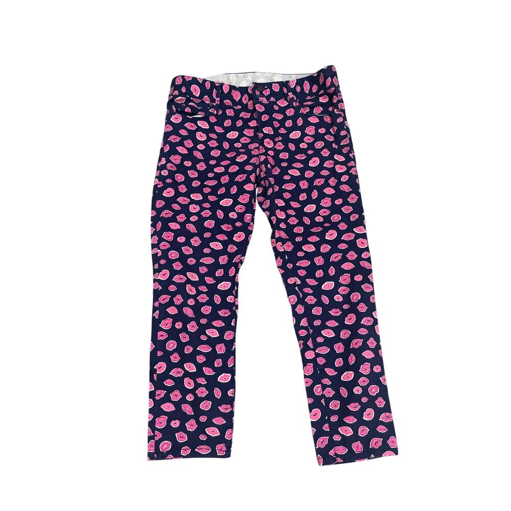 Lilly Pulitzer 10 worth skinny midi navy blue hot pink kisses jeans guc fun